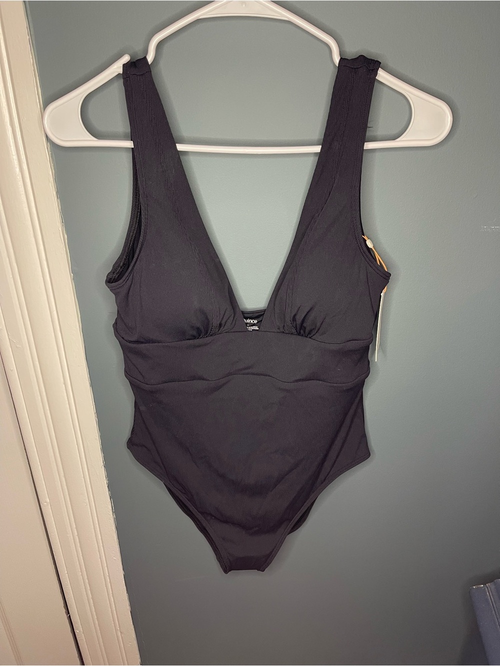 NWT Quince Italian Plunge One-Piece Swimsuit Black L